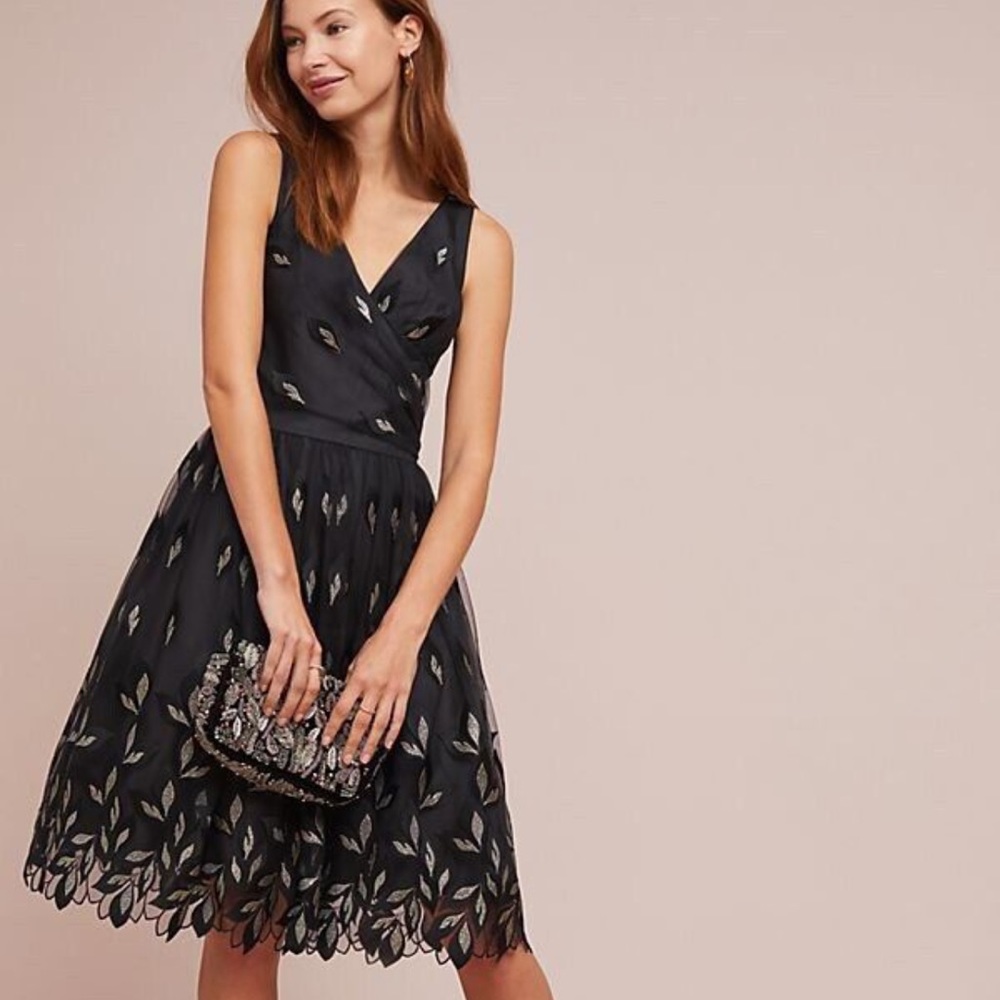 Anthropologie Shoshanna Midnight Black and Gold dress 6 NWT